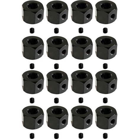 16 pezzi Adattatore esagonale combinato in metallo per mozzo ruota serie da 5 mm a 12 mm per WPL D12 C14 C24 B14 Nero