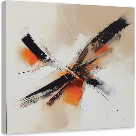 Tableau déco Abstraction beige noir orange 40x40 (1/4)