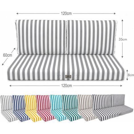 Ensemble Coussins Salon Jardin 120x60 Rayure Gris Clair - Premium 270g (1 Assise + 2 Dossiers)