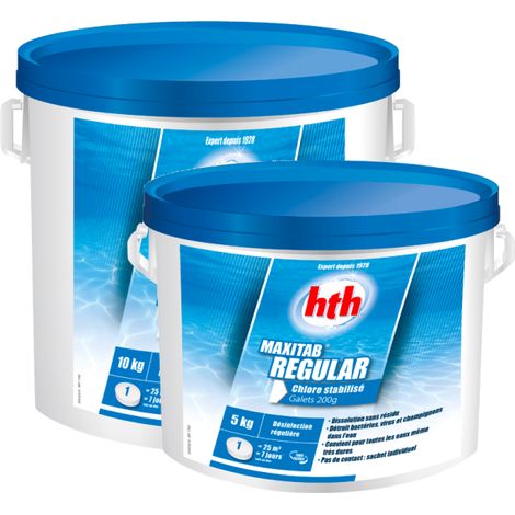 HTH – Désinfectant chloré de piscine galets 200g – Chloration permanente pour piscines > 20m3 – Dissolution lente sans résidus – SKU 218491