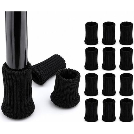 Chaussettes de chaise tricotées / Pieds de meubles, lot de 16, noirs (1/4)