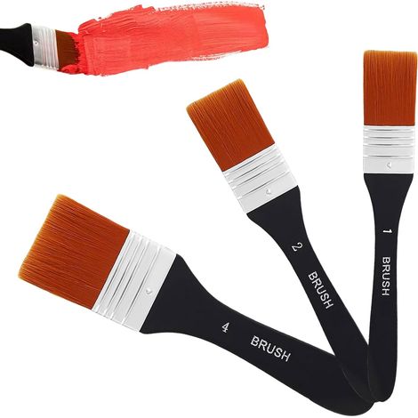 Lot de 3 pinceaux de peinture 10/20/40 mm - Pinceau plat pour aquarelle acrylique - Pinceau acrylique - Pinceau de peinture à l'huile (1/5)