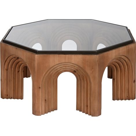 Mesa Centro Abeto Cristal 99X99X46 Arco Marron (1/5)