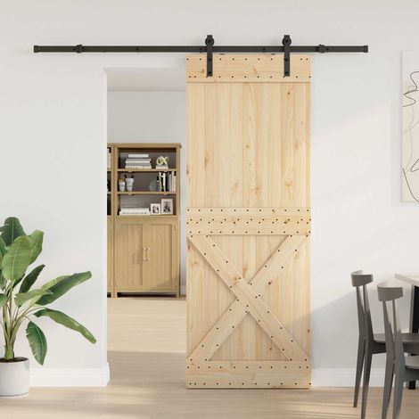 vidaXL Sliding Door NARVIK Natural and Black 85 x 210 cm (213.5 cm)