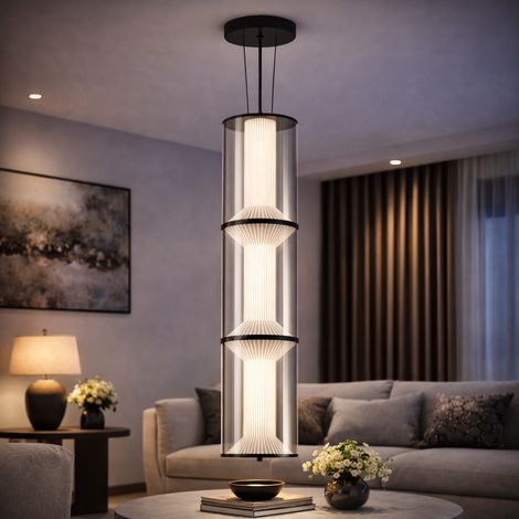 Lustre LED 78W Hauteur Reglable Lumiere Gradable Blanc Metal (1/5)