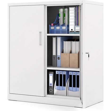 Armoire de Rangement en Acier avec 2 Portes Verrouillables, Armoire à Outils de Garage avec 2 Étagères Réglables,  pour Bureau, Salon, Cuisine, Blanc (1/5)