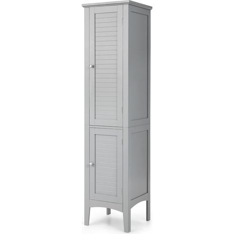 COSTWAY 5-stöckiger Badezimmerschrank schmal, freistehender Hochschrank mit 2 Lamellentür, 2 Regalen & Kippsicherung, Badschrank für Badezimmer, Küche & Wohnzimmer, 37 x 37 x 160cm (Grau) (1/5)
