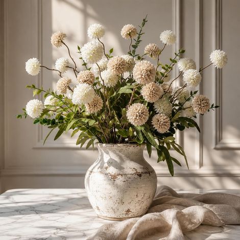 Fleurs artificielles de souci, fleurs fausses blanches champagne pour décoration intérieure extérieure, porche, patio, jardin, bac à fenêtre, table à domicile (1/5)