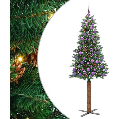 Sapin de Noël  Arbre de Noël mince Vert 180 cm PVC et bois de pin massif (1/5)