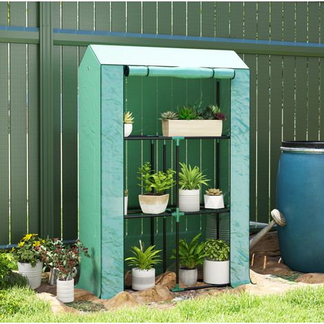 Invernadero 100x40x150 cm verde de acero con 3 estantes y puerta enrollable (1/5)