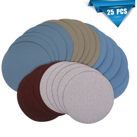 25 Disques Ponçage 125mm Sec/Eau Grains Assortis (1/5)