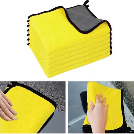 Panni in microfibra per autolavaggio, confezione da 6, 30 cm x 40 cm, asciutti/bagnati, per la pulizia del motore, del parabrezza e dei finestrini (giallo/grigio) (1/5)