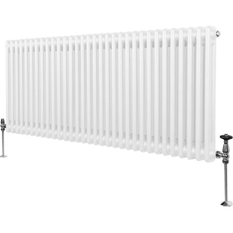 Radiador Tradicional Horizontal de 2 columnas 600mm x 1462mm  Blanco   Acero  Montado en pared  Kit de fijación y soportes  + Cepillo de limpieza GRATIS  Calefacción estufa calefactor