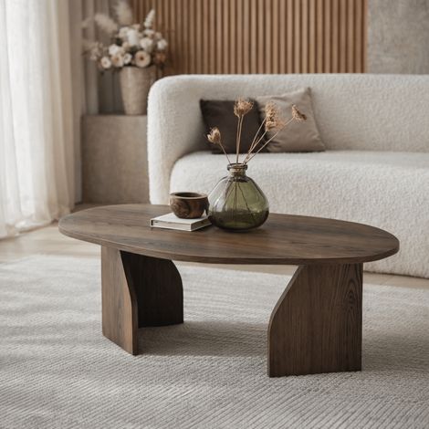 Bio Couchtisch Japandi Walnuss-Melamin-Regal – 105 x 65 cm