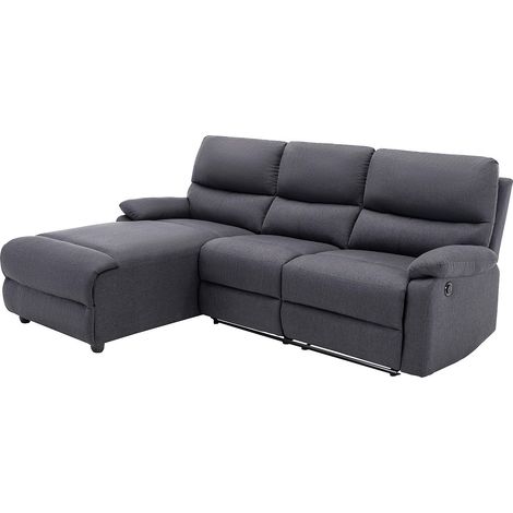 Vente-Unique – Canapé d'angle gauche relax électrique 4 places en tissu 100% polyester gris anthracite – Inclinaison 145° – Charge max 480 kg