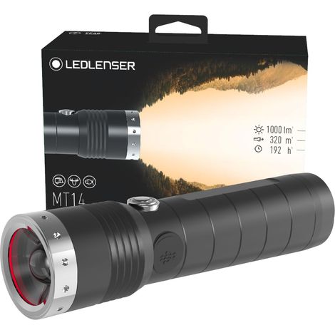 Torcia LED LEDLENSER MT14 Ricaricabile, Focale Regolabile, 1000 Lumen in Modalit� Boost, Portata fino a 320 metri, Batteria Escludibile, Ideale per Outdoor e Attivit� Professionali (1/4)