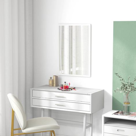 Miroir Rectangulaire Salle Bain Décoratif Mural Salon Hall Entrée Horizontal Vertical Mobilier Intérieur Blanc 50x70cm