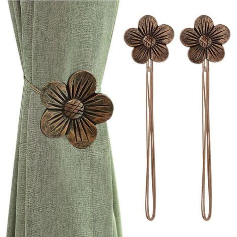 Embrasse de Rideau Magnétique Vintage, 1 Paire Résine Fleur Rideau Draperie Retenue Rideau de Fenêtre Porte-Boucle Décorative pour Maison Café Balcon - Café (1/5)