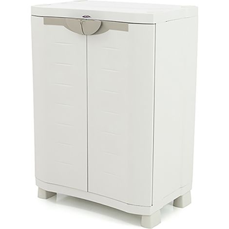 Armoire basse 2 portes intérieur/extérieur coloris beige - Longueur 70 x Profondeur 45 x Hauteur 100 cm -PEGANE-