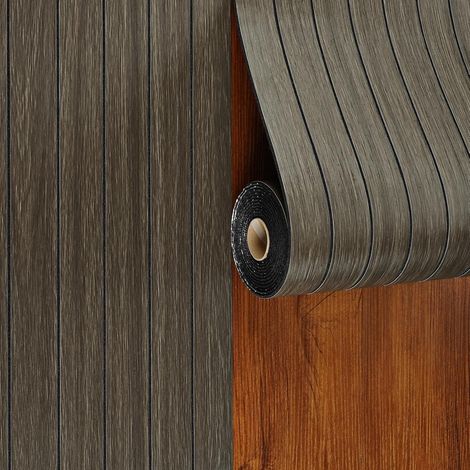 Papier peint mural vintage en PVC - Film pour façade de cuisine - 30 x 300 cm - Panneaux en bois marron - Papier peint autocollant - Pour salon, chambre à coucher - Revêtement mural en vinyle (1/5)