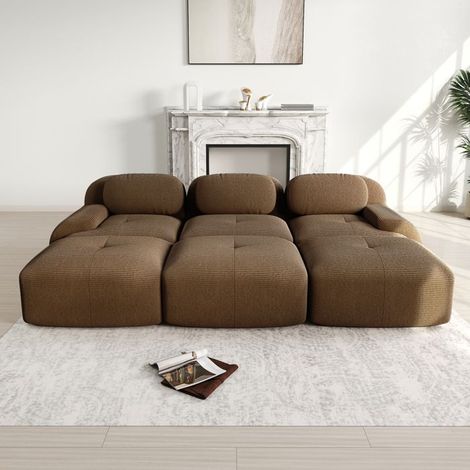 Canapé modulable - 3 places - velours côtelé - 3 poufs - livré monté (1/5)