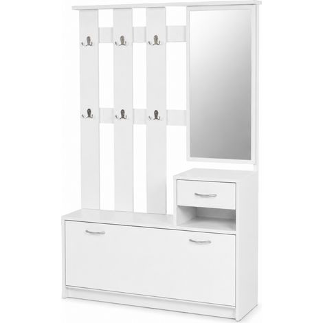 Mobile Da Ingresso Con Appendiabiti Scarpiera E Specchio Soluzione D Arredo Per Corridoio Entratina 97 X 35 X 25 Cm Bianco (1/5)