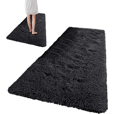 Tapis shaggy ultra doux, moquette moelleuse antidérapante, couloir long et étroit, noir, revêtement de sol cosy, passage domestique (1/4)