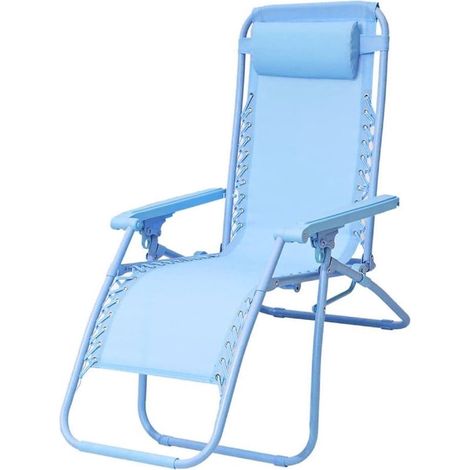 TrAdE Shop Traesio - Sedia Sdraio In Textilene Pieghevole Reclinabile Con Poggiatesta Da Giardino Colorata - Azzurro (1/2)