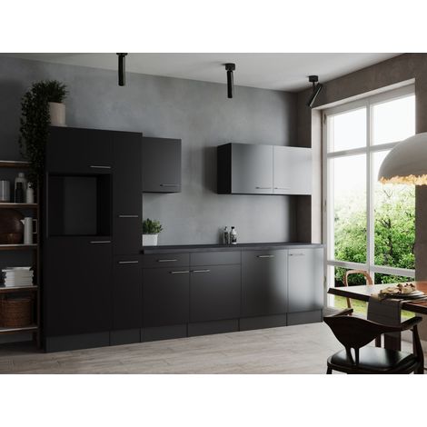 Küche Küchenzeile Leerblock Grau Matt Schwarz Oliver 310 cm Respekta