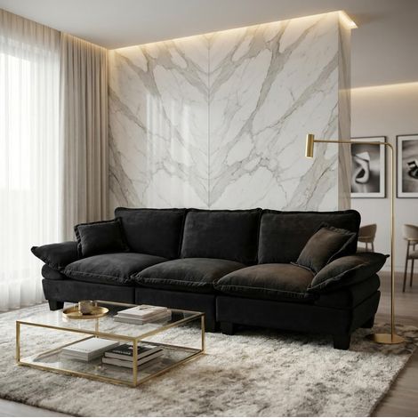 Modulsofa 263x82x90 cm Schwarz Chenille mit geschwungenen Armlehnen (1/5)