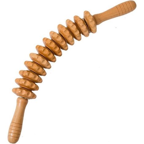 Rouleau de massage des fascias en bois avec poignée, masseur anti-cellulite en bois, trottinette de massage des fascias en bois (1/5)