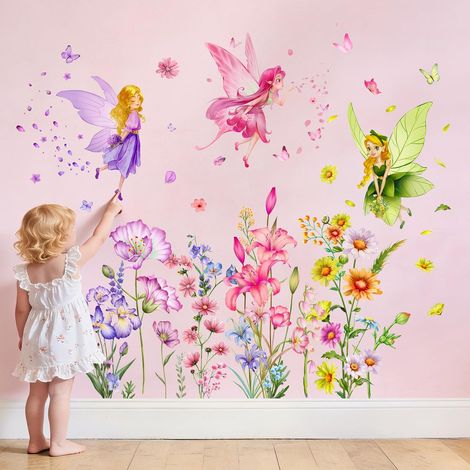 Stickers Muraux Fée Fleur Autocollants Muraux Papillons Floraux (1/5)