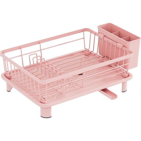 Égouttoir Vaisselle Cuisine avec Plateau Égouttoir et Porte-Couverts, Organisateur Assiettes Bols, Rose (1/4)