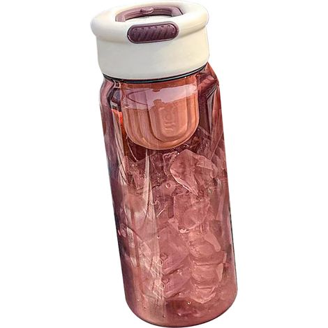 Bouteille d'eau en plastique avec filtre à thé intégré, corps transparent, 650 ml, idéale pour le sport au bureau, coloris abricot et rouge. (1/5)