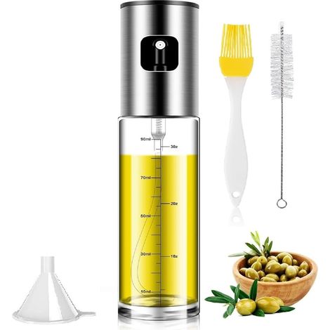 Flacon pulvérisateur rechargeable pour huile et huile d'olive, en acier inoxydable et verre, 100 ml, pour friteuses à air, en bois.-AquaForge (1/5)