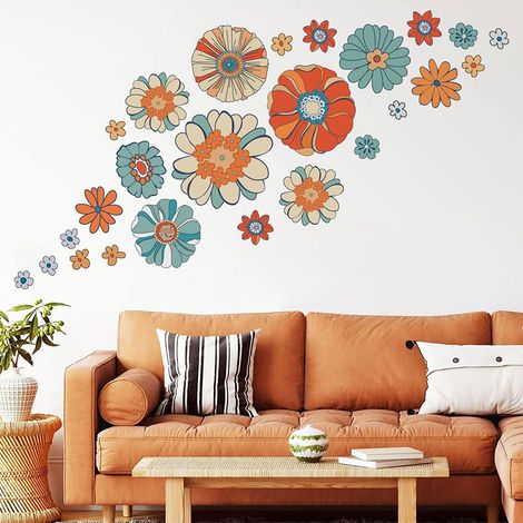 JSSEVN-Stickers Muraux Bohème Fleur Rétro Autocollants Muraux Grandes Fleurs Vintage Sticker Mural Fleurs Colorées pour Adultes Salons Chambres (1/5)