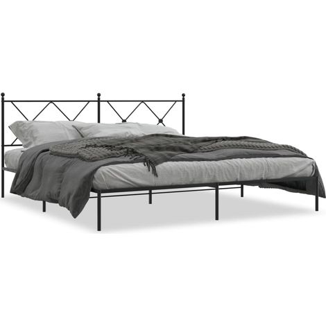 Cadre de lit métal avec tête de lit noir 183x213 (1/5)