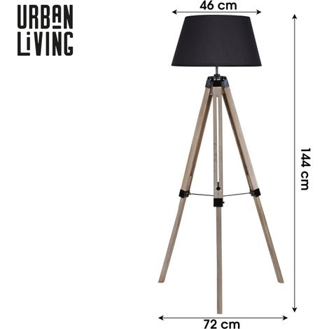 Lampadaire Trépied Bois Abat-jour Noir (1/3)