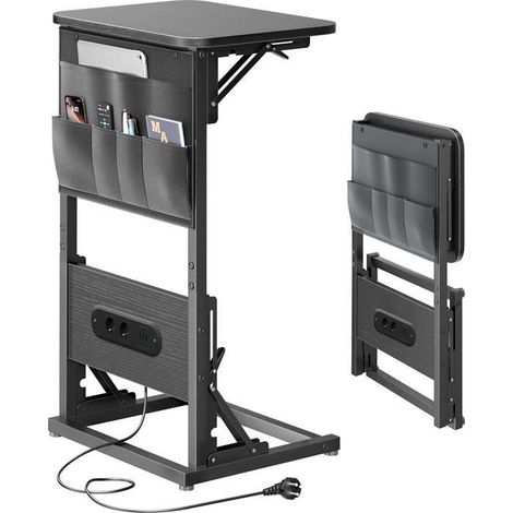 Mesa auxiliar - Mesa en forma de C - Plegable - Con tomas y puertos USB - Estructura de carbono y acero (1/5)