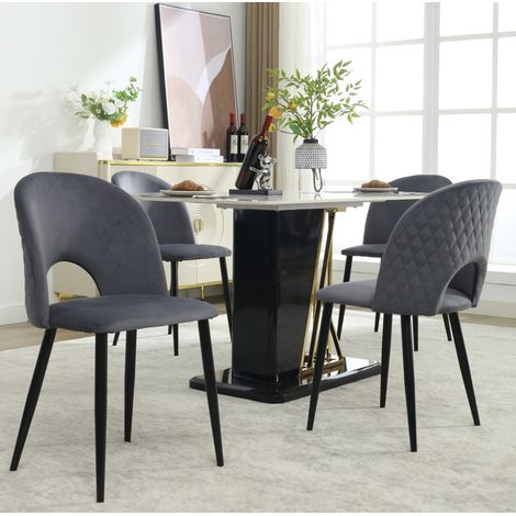 Sillas de comedor pack de 4 en terciopelo con respaldo, patas regulables, gris DESVIAE (1/5)