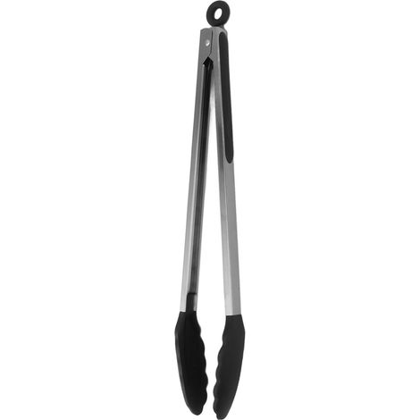 Pince de cuisine en silicone et acier inoxydable résistant à la chaleur, antidérapante, pour la cuisson et la pâtisserie, noire, 40 cm / 15,7 pouces (1/5)