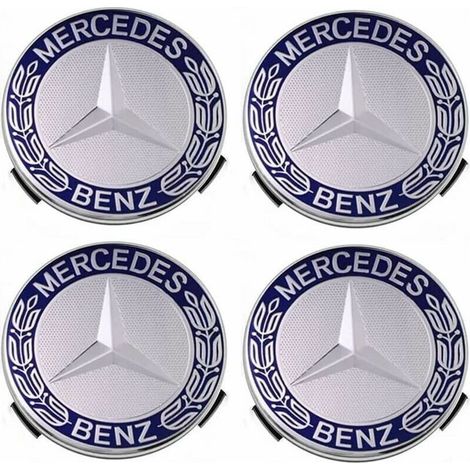 Enjoliveurs et cache-moyeux compatibles Mercedes-Benz 75 mm - bleus, lot de 4 (1/5)
