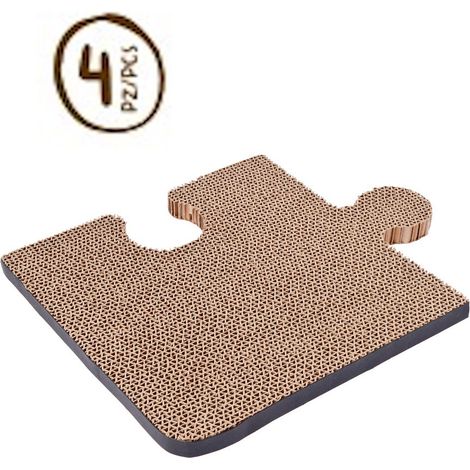 Tiragraffi modello Puzzle componibile in cartone per gatti con bustina di catnip e kit di fossaggio a terra o parete inclusi - 4 pezzi