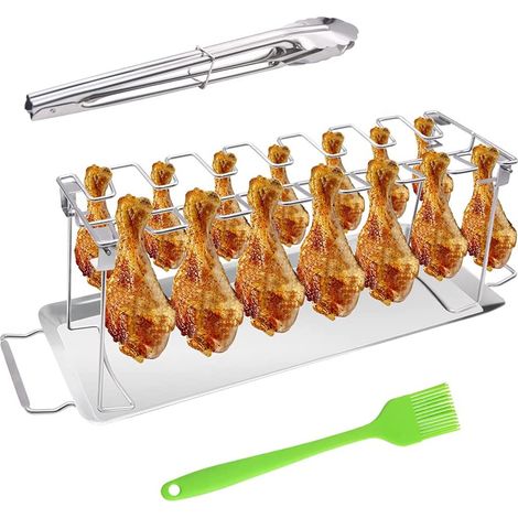 1 Grille rôtissage, 14 fentes, Acier inoxydable, Bac graisse, Fumoir Barbecue (1/5)