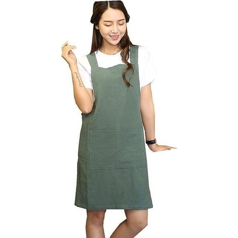 Tablier Sans Cravate Style Japonais, Tablier a Dos Croise Coton Doux et Lin, Avec a Deux Poches Laterales, Adapte Au Cadeau Pour Le Bricolage, l'Artisanat, Cuisine, Patisserie (1/5)