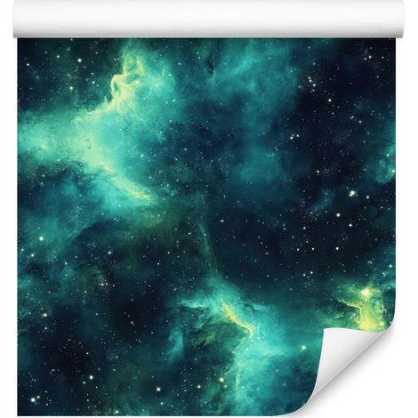 Papier peint aquarelle galaxie turquoise, bleu marine, bleu ciel et menthe 50x1000 cm (1/5)