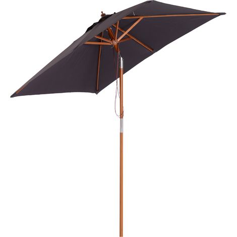 Outsunny – Parasol droit inclinable en bois de bambou 200x150x235cm – Tissu polyester 180g/m² – Mât démontable – Gris foncé