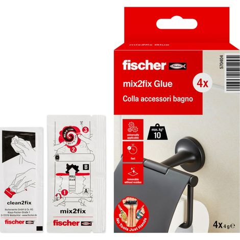 Fischer 4 Pz Colla Fissaggio Accessori Bagno su Piastrelle, Bicomponente, Senza Foratura, per Bagno e Cucina, Tenuta Affidabile, 4 bustine da 4g (1/4)