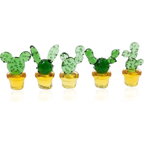 Figurine Cactus En Verre - Artisanat Soufflé À La Main - Décoration Intérieure Bureau Maison Bureau Voiture - Lot De 5 (1/5)
