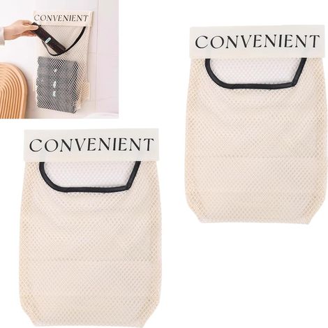 2 Pcs Adhesive Kitchen Cupboard Storage Bags Hanging Storage Bags No Punching Required Breathable Mesh Pocket for Closet Bathroom Kitchen Cupboard (1/5)